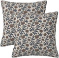 KiuLoam Blue Brown Vintage Floral Pillow Covers 16x16 Inch Set of 2 Antique Flowers Block Print Rustic Farmhouse Decorative Throw Pillows Neutral Outdoor Square Cushion Cases for Sofa Couch Bed Decor by KiuLoam