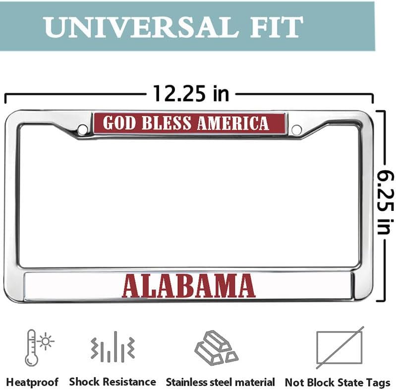 God Bless America Alabama Metal License Plate Frame Chrome Alabama Lover Black Car Chrome License Plate Frame