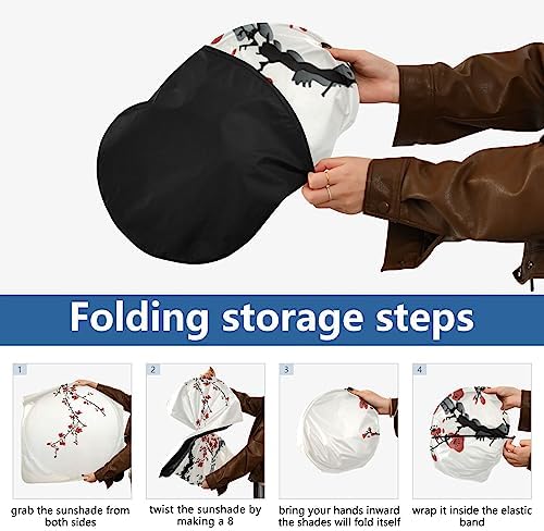 Japanese Cherry Blossom Car Windshield Sun Shade Wintersweet Floral Foldable Sunshade Front Window Visor Protector Blocks UV Rays Heat Keep Vehicle Cool (59 x 30 in)