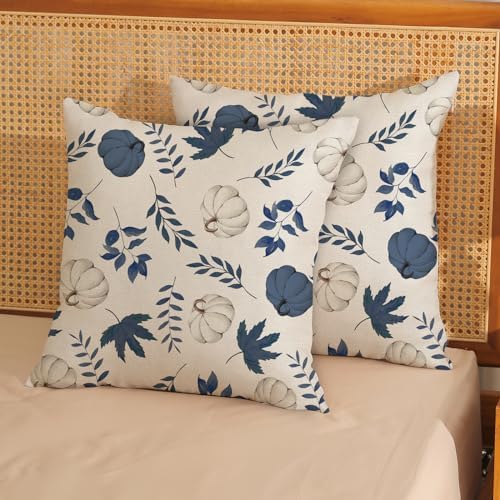 Fall Pillow Covers 20x20 Inch Set of 2 Navy Blue Pumpkin Maple Leaf Pillowcase for Home fall Decor Linen Throw Pillow Covers Autumn Thanksgiving Decorations Outdoor Cushion Case for Couch Sofa - Image 2