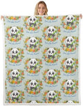 Cute Kawaii Panda Sherpa Blanket Cartoon Wild Animal Pandas Throw Blanket Bedroom Living Room Soft Cozy Green Leaves Print Blankets Decor for Bed Couch Sofa Green Black White Flannel Blankets 40"x50" by CastleFairy