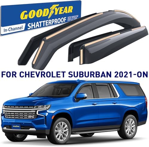 Goodyear Shatterproof Window Deflectors for Chevrolet (Chevy) Suburban 2021-2026, Rain Guards, Window Visors for Cars, Vent Deflector, Car Accessories, 4 pcs - GY007888