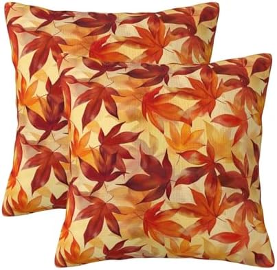 KiuLoam Fall Burnt Orange Maple Leaf Pillow Covers 22x22 Set of 2, Autumn Leaves Print Decorative Throw Pillow Cases, Farmhouse Style Outdoor Cushion Covers for Sofa Couch Living Room Bed by KiuLoam