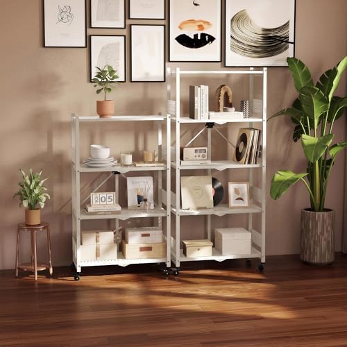WORKPRO 4-Tier Folding Shelf, No-Assembly Metal Storage Rack with Wheels, 600 lbs Capacity (with Leveling Feet), Collapsible Shelving Unit for Kitchen, Pantry, Closet & Craft Shows - White - Image 2