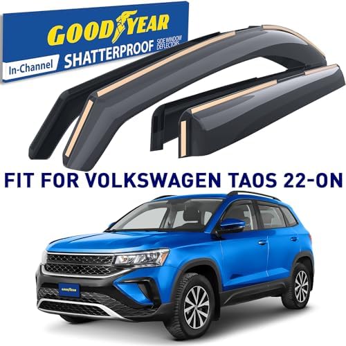 Goodyear Shatterproof in-Channel Window Deflectors for Volkswagen Taos 2022-2026, Rain Guards, Window Visors for Cars, Vent Deflector, Car Accessories, 4 pcs - GY007938