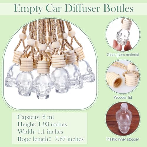 Boao 50 Sets Halloween Skull Hanging Car Air Freshener Diffuser Bottles