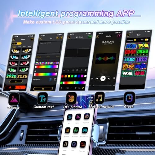 Super RGB LED Devil Eye Lights for Windshield 6.8"x 2.8" [Advanced Chip, 100% Synced Dual Screen] Dynamic Flexible Programmable LED Eyes Display for Car Motorcycle Window with Remote & APP Control