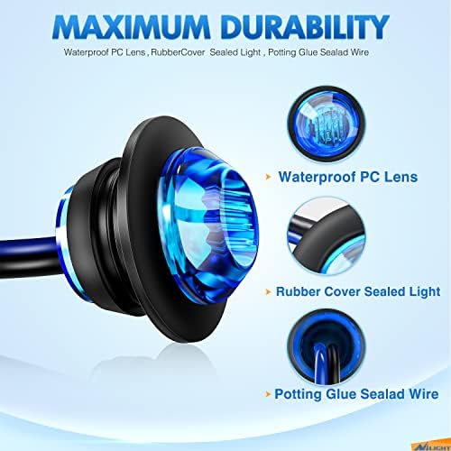Nilight 3/4" Round LED Clearance Marker Lights,Blue, 10-Pack