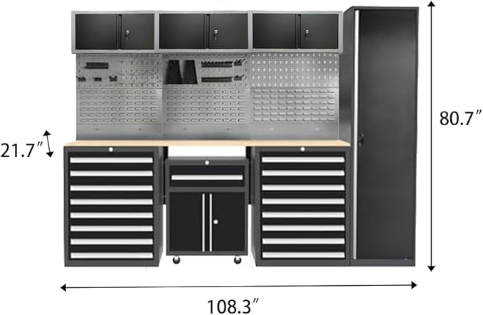 JZD Garage Workshop Storage Cabinet Set, Included Pegboard Back Panel, No Wall - Image 2