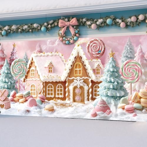 Preboun Pastel Christmas Garage Door Cover 7 X 16 ft Candyland House - Image 5