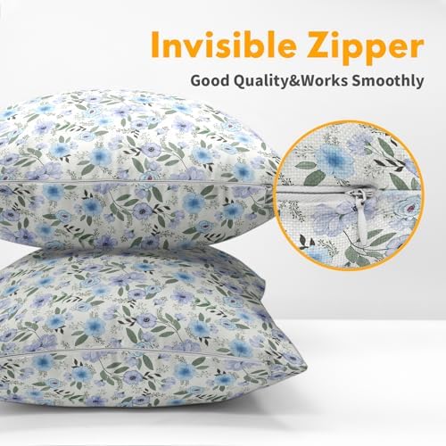 Light Blue Pillow Covers 22x22 Set of 2 Spring Floral Throw Pillow Covers Vintage Pillowcase Linen Decoration Farmhouse Soft Decorative Purple Green Cushion Case Couch for Indoor Outdoor Home Decor - Image 5
