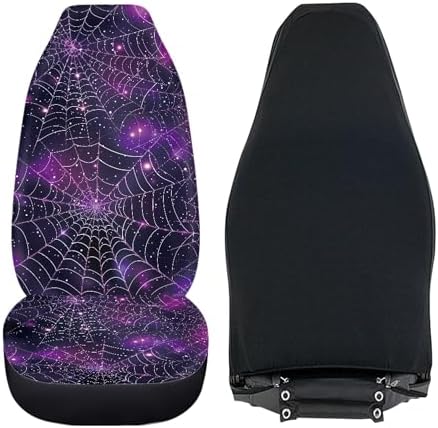 Purple Galaxy Spiderweb Print Car Seat Cover Front Seats Only,Halloween Auto Accessories Universal Fit for Most Cars,SUVs,Sedan,Truck or Van