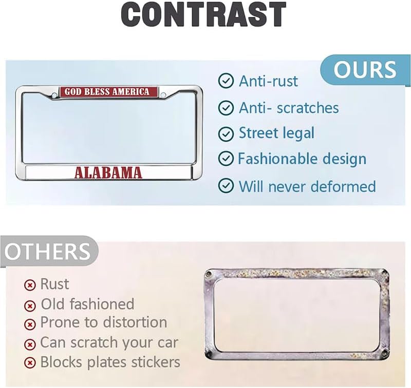 God Bless America Alabama Chrome Auto License Plate Frame Cover Alabama Jesus Quotes Chrome License Plate Frame Alabama Christ Quotes License Plate Frame for Women Men