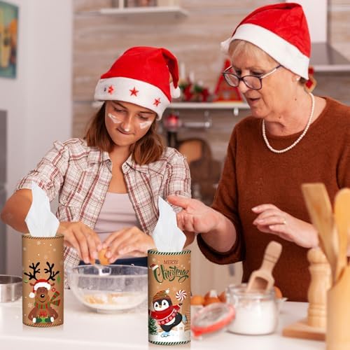 Hushee 4 Pcs Christmas Car Tissue Cylinders with 200 Tissues (Retro Xmas) - Image 4