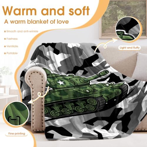 Camouflage Tank Throw Blanket, Gifts for Boys Teens Men Veterans, Soft Cozy Blanket for Couch Sofa Bed, Lightweight Warm Decor Throw for Living Room Bedroom, Dorm Travel Nap Blanket, 50"x60" - Image 3