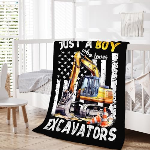 Excavator Gifts for Kids Boys, Cute Car Throw Blanket for Construction Truck Lovers, 30x40 Inches Just A Boy Who Loves Excavators Blankets for Lap Sofa Couch Travel - Image 2