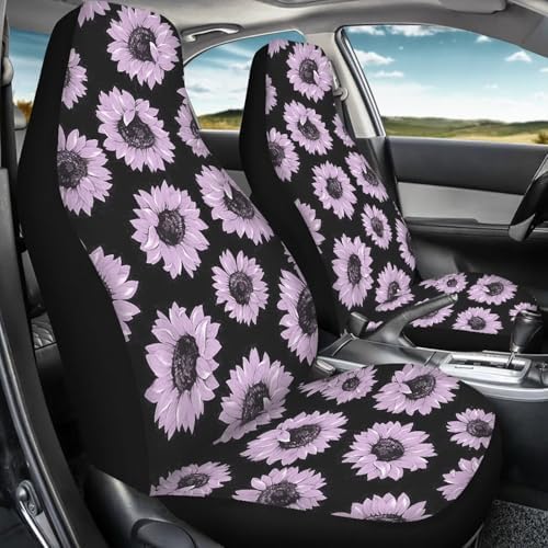 Black Mauve Sunflower Print 2 PCS Cool Graphic Car Seat Covers Unique Print Front Auto Seat Cover,Car Bucket Seats Protector Covers Universal fit for SUV Sedan Van