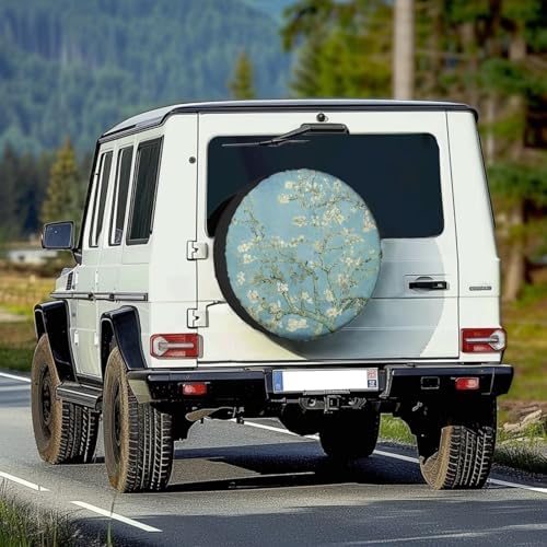 Spare Tire Cover, Weatherproof Wheel Cover with Almond Blossoms in Bloom, Universal for Trailer RV SUV Truck Camper Accessories 14" 15" 16" 17" 18", (15" Fits Tire Diameter 27.6"-29.5")