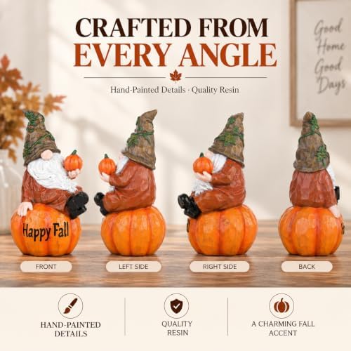 Topadorn 8 Inch Fall Gnome Pumpkin Figurine, Thanksgiving Harvest Decor - Image 3