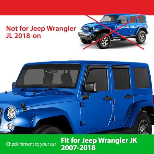Goodyear Shatterproof Window Deflectors for Jeep Wrangler JK 2007-2018, Tape-on Rain Guards, Window Visors, Vent Deflector Visor, Car Accessories, 4 pcs. - GY008943