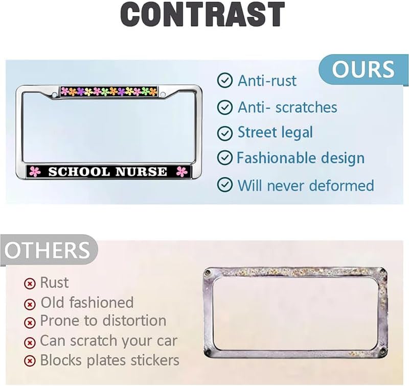 School Nurse Quotes Slim Design Licence Plate Covers Frame Flower Pattern Nurse Saying Chrome License Plate Frame Christ Nurse Saying Metal Car Accessories License Plate Frame