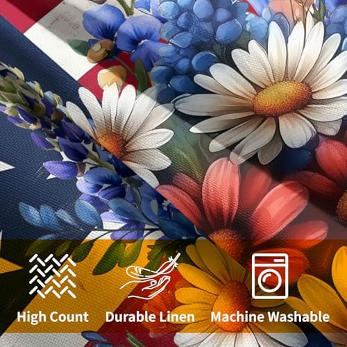 4th of July Patriotic Flower Pillow Covers 12x12 Inches American Flag Independence Day Throw Pillow Case Set of 2 Memorial Day Pillows Cotton Linen Cushion Cover for Home Couch Sofa Livingroom - Image 4