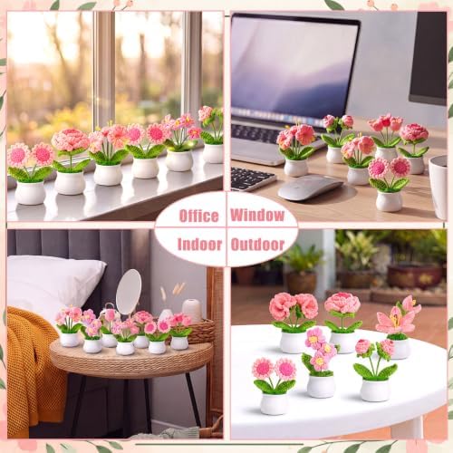 Suncalla 10 Pcs Pink Crochet Flowers Pot Bulk Thank You Gifts Crochet Plant - Image 4