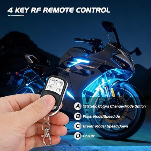 Nilight 8PCS Motorcycle RGB Led Light Kit Waterproof Multi-Color Atmosphere Lights Lamp with 4Key RF Wireless Remote for Harley Davidson Honda Kawasaki Suzuki, 2 Years Warranty (TL-42)
