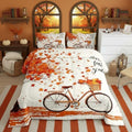Fall Style Maple Leaves Comforter Set Queen Size, Rustic Farmhouse Bike Quilt Set for Home Room Decor,Thanksgiving Gifts Bedding Retro Nature Plants Duvet Insert, 2 Pillowcases by Homewish