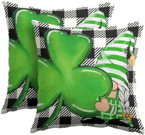 St Patricks Day Pillow Covers 24x24 Set of 2 Shamrock Clover Throw Pillow Covers Spring Pillowcase Linen Decoration Farmhouse Decorative Buffalo Plaid Gnome Cushion Case Couch for Indoor Home Decor by Trongr