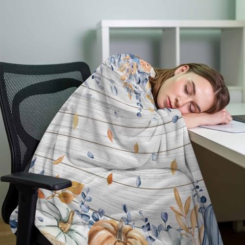 DecorLovee Orange Blue Fall Blanket 30"x40", Reversible Thanksgiving Botanical Throw Blanket for Couch/Bed, Floral Vintage Lightweight Soft Throw Blankets for Kids, Warm Fuzzy Blankets for Winter - Image 7