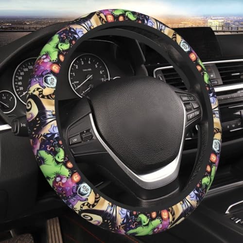 Halloween Jack and Sally Horror Nightmare Christmas Steering Wheel Cover for Women, Neoprene Anti-Slip Universal 15 inch Car Steering Wheel, Anime Car Accessories for Vehicle SUV (Xmas 2)
