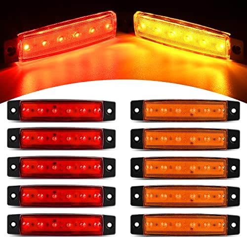 Nilight 3.8 Inch 6 LED Amber Red Trailer Side Marker Lights,10 Pack