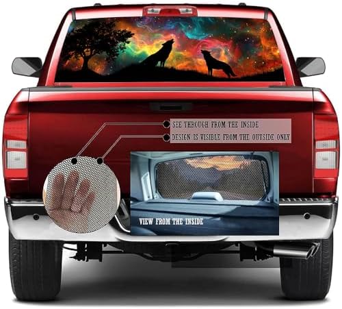 Countryside Abstract Wolf Rear Window Decal Wrap Graphic, Animal Howling Night Scene Vinyl Window Film Truck Back Window Decals,Pickup Trucks Back Window Stickers 66 x 22 inch