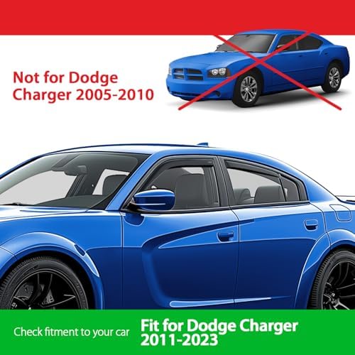 Goodyear Shatterproof in-Channel Window Deflectors for Dodge Charger 2011-2023, Rain Guards, Window Visors for Cars, Vent Deflector, Car Accessories, 4 pcs - GY007897