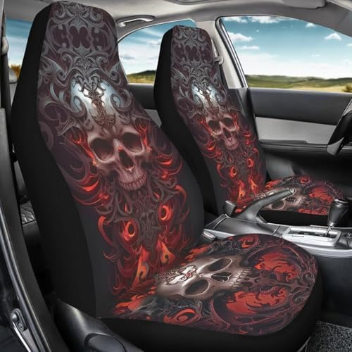 Bulopur Gothic Skull Automobile Seat Covers Front Seats 2 Pack Carseat Cover Easy Install Highback Car Bucket Seat Cover & Accessories Auto Interior Decor Set