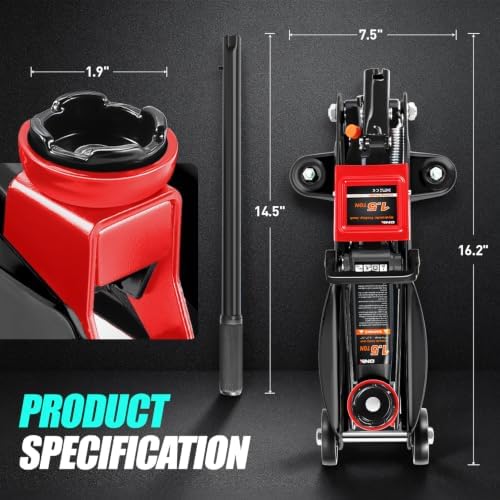 DNA Motoring 1.5 Ton Car Floor Jack Low Profile Hydraulic Trolley Service/Floor Jack, 1.5T / 3000 lbs Capacity, Lifting Range 5.3 Inch -12 Inch, with Storage Case, Black, TOOLS-00327-BK - Image 4