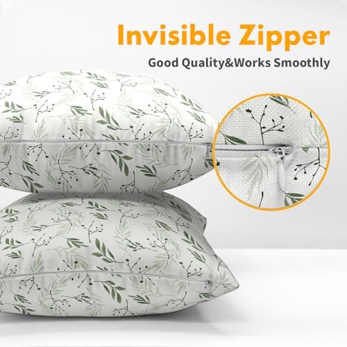Sage Green Spring Pillow Covers 24x24 Set of 2 Leaves Throw Pillow Covers Neutral Pillowcase Linen Decoration Farmhouse Soft Decorative Plants Vintage Cushion Case Couch for Indoor Outdoor Home Decor - Image 5