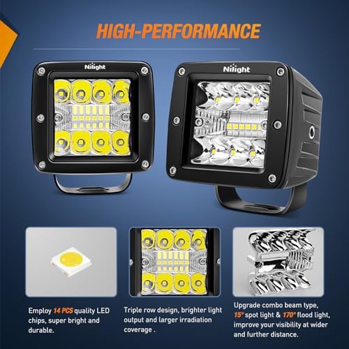 Nilight LED Pod Lights with Yellow Black Covers 2 PCS 3 Inch Cube 42 W