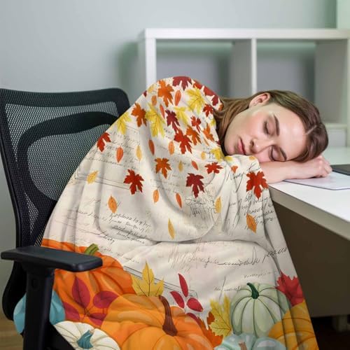 DecorLovee Orange Fall Blanket 40"x50", Reversible Thanksgiving Pumpkins Throw Blanket for Couch/Bed/Camping, Maple Leaf Retro Lightweight Soft Throw Blankets for Girls, Warm Fuzzy Blankets for Winter - Image 7