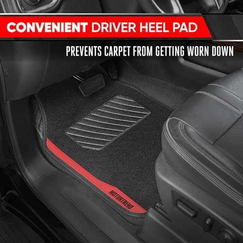 Motor Trend SpeedSeries Carpet Car Floor Mats Set - Versatile Fit for Cars, Trucks, SUVs, Vans Red Trim Racing Design Car Mat Full Set Tapetes para Carro - Set of 4, Black & Red Car Carpet Mats