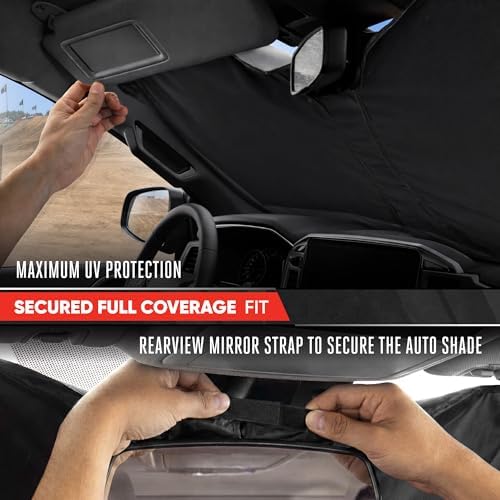 Motor Trend Custom Fit GMC Sierra & Chevy Silverado Windshield Sun Shade - Fits All (2019-2026) Trims - Car Windshield Sunshade Sierra & Silverado Accessories - Automotive Interior Protection
