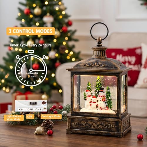Christmas Snow Globe Swirling Glittering Snowman Family with Music & Timer, USB Lined/Battery Operated Lighted Water Lantern for Christmas Festival Decoration Gifts - Image 3
