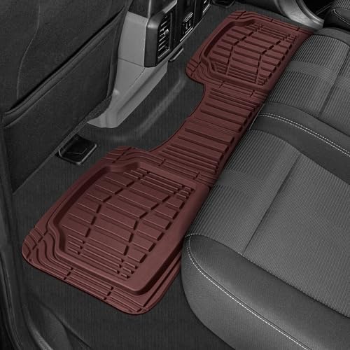 Cat® ToughRide Heavy-Duty 3 Piece Rubber All Season Floor Mats for Car Truck Van SUV, Burgundy - Premium Trim to Fit Car Floor Mat, All Weather Deep Dish Automotive Floor Mats, Total Dirt Protection