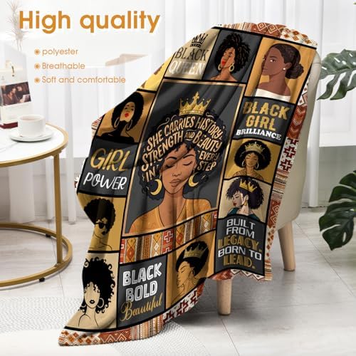 Black Queen Throw Blanket, Birthday for Black Women Girls Teens, Soft Cozy Blanket for Couch Sofa Bed, Lightweight Warm Decorative Throw for Living Room Bedroom,60"x80" - Image 4