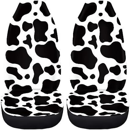Cow Printed Car Seat Cover for Women Men, Front Bucket Covers Protector for SUV Truck Van Sedans, Black and White Breathable Car Accessories Automotive Vehicle Seat Covers