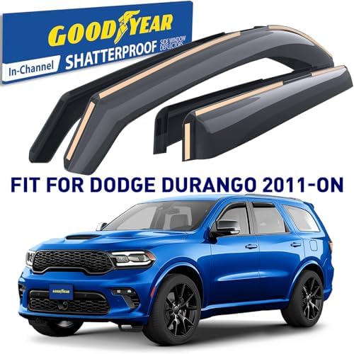 Goodyear Shatterproof in-Channel Window Deflectors for Dodge Durango 2011-2026, Rain Guards, Window Visors for Cars, Vent Deflector, Car Accessories, 4 pcs - GY008116