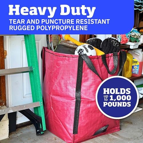 DURASACK Heavy Duty Home and Yard Bags 48-Gallon Reusable Self-Standing Lawn and Leaf Bags Garbage Can with Reinforced Handles, Red (Pack of 10) - Image 2