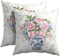 Chinoiserie Pillow Covers 22x22 Inch Set of 2, Floral Throw Pillow Covers Blue Pink White Pillowcase, Grandmillennial Decorative Seasonal Spring Summer Cushion Case Couch for Indoor Outdoor Home Decor by Unknown