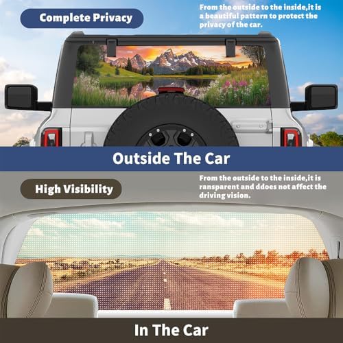 Countryside Mountain Truck Back Window Graphics Decals, Rustic Lake View Nature Universal See Through Rear Window Vinyl Wrap Full Window Decals for Trucks SUV 66 x 22 inch